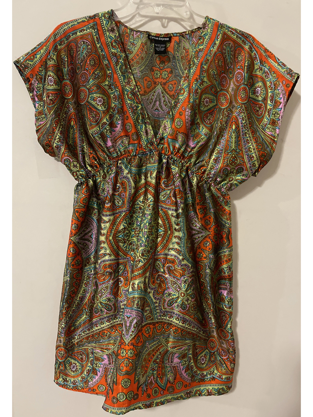 Vintage Cotton Express Women’s Small Colorful Vneck Tunic Style Blouse! A50